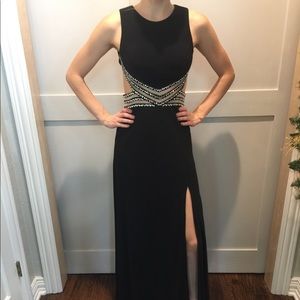 Black prom dress with slit, worn once